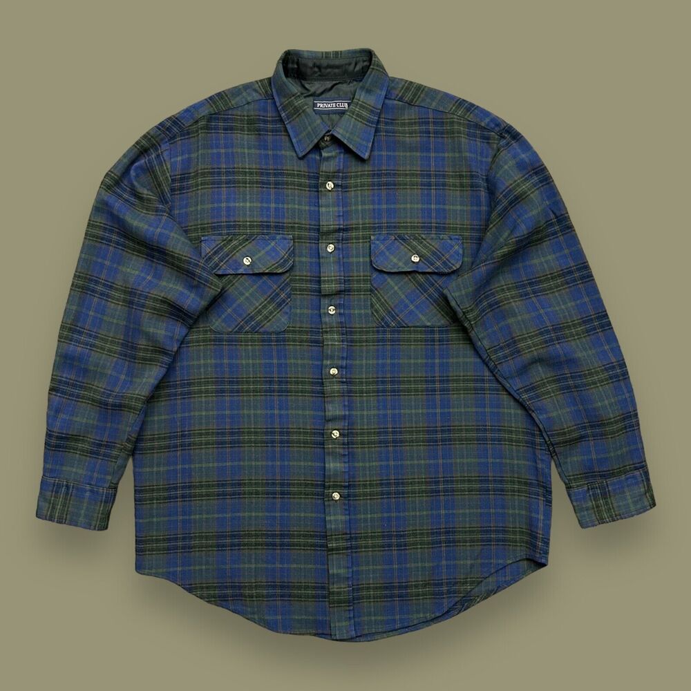 Vintage Flannel Shirt Plaid Long Sleeve Button Up 80s 90s Acrylic XL